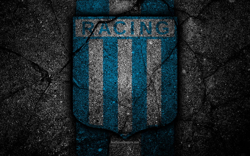 Racing FC, logo, Superliga, AAAJ, black stone, Argentina, soccer, Racing, football club, asphalt texture, FC Racing, HD wallpaper
