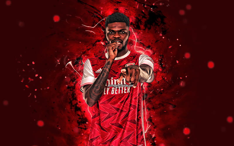 Thomas Partey 2020, ghanaian footballers, Arsenal FC, neon lights, soccer, Premier League, football, Thomas Teye Partey, The Gunners, Thomas Partey Arsenal, HD wallpaper