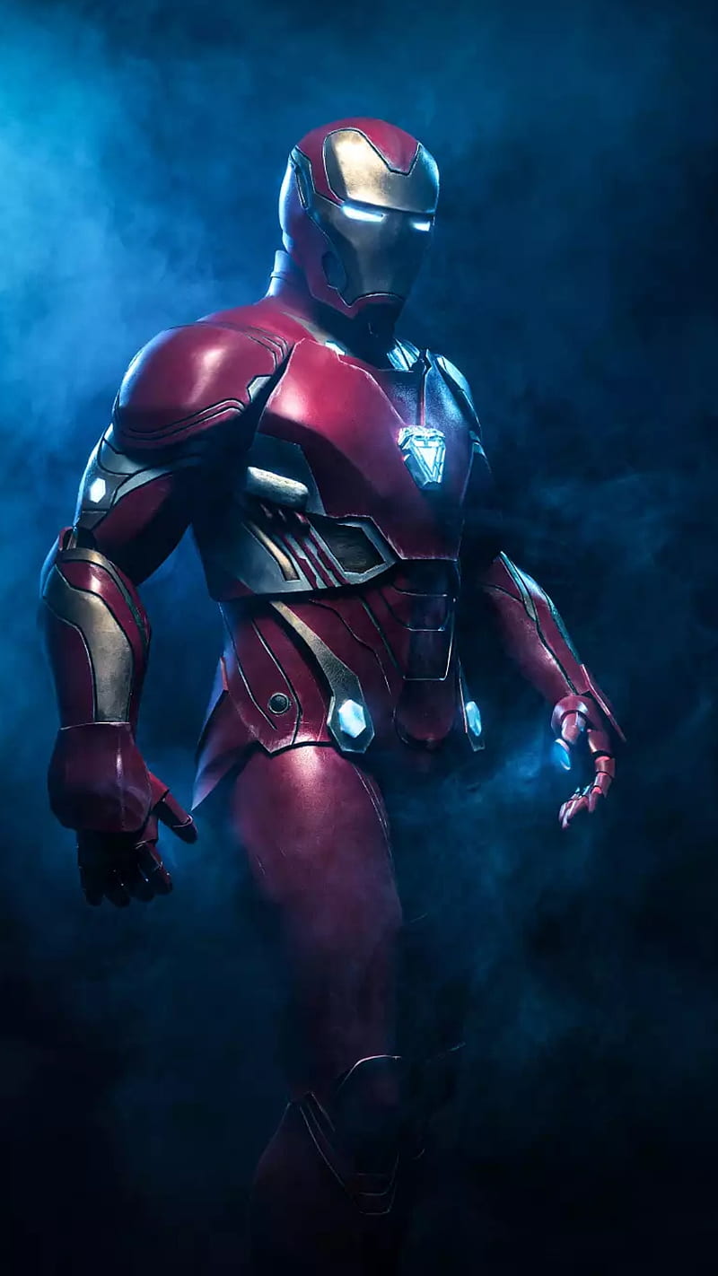 Iron man, blue, hero, iron, man, marvel, smoke, super hero, HD phone wallpaper