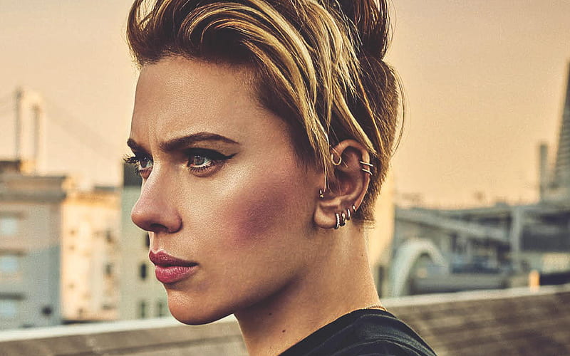 Scarlett Johansson 2017, portrait, american actress, make-up, beautiful woman, short haircut for women, HD wallpaper