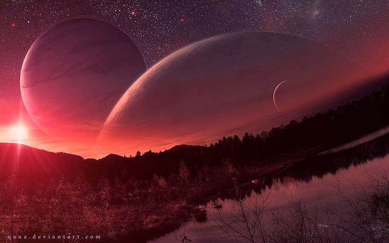 Warm Sunset of Another World. Planets in the sky, Space art, Planets, Other Worlds, HD wallpaper