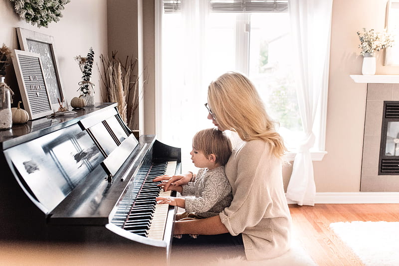 woman and child playing piano, HD wallpaper