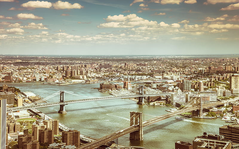 Manhattan Bridge, Brooklyn Bridge, New York, panorama, cityscapes, USA, NYC, America, HD wallpaper
