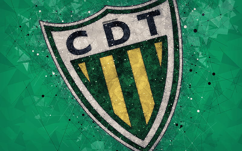 CD Tondela geometric art, logo, Portuguese football club, emblem, green background, Primeira Liga, Tondela, Portugal, football, creative art, HD wallpaper