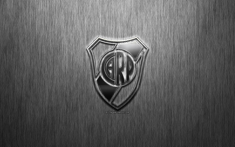 River Plate, Argentine football club, steel logo, emblem, gray metal background, Buenos Aires, Argentina, football, River Plate FC, HD wallpaper