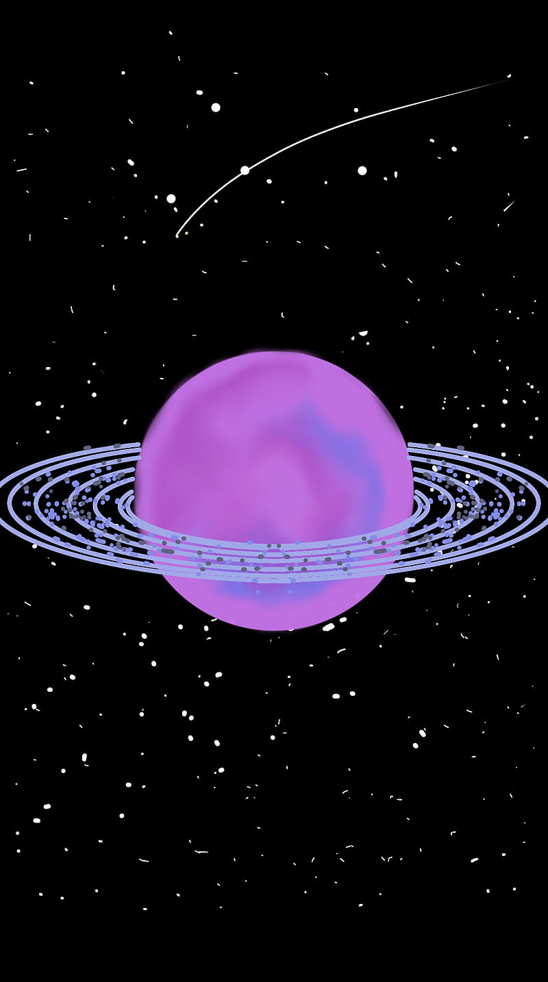 Purple Planet, ejcreations, neon, purple saturn, rings, space, stars, universe, HD phone wallpaper