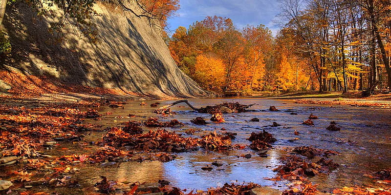 Autumn at Indian Point Park in Ohio, Fall, Mountains, Trees, Parks, Rocks, Rivers, Autumn, Nature, HD wallpaper