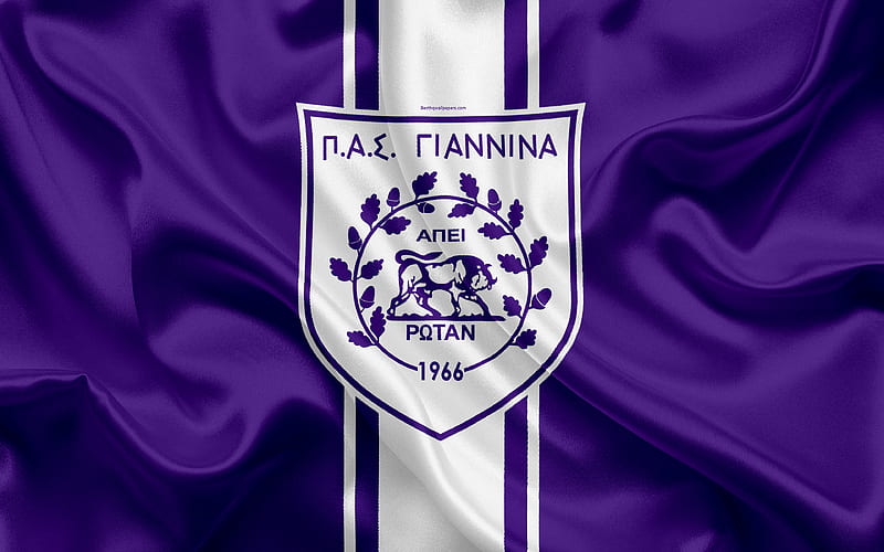 Giannina FC Greek football club, Giannina emblem, logo, Super League, championship, football, Ioannina, Greece, silk texture, flag, HD wallpaper
