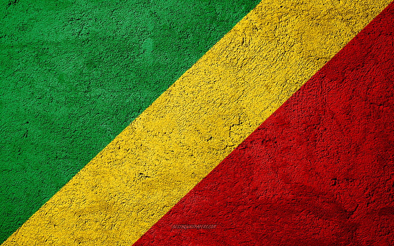 Flag of Republic of the Congo, concrete texture, stone background, Africa, Republic of the Congo, flags on stone, HD wallpaper
