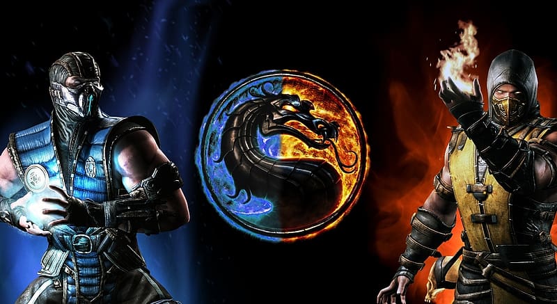 Ice, Mortal Kombat, Flame, Mask, Logo, Hood, Emblem, Ninja, Video Game, Scorpion (Mortal Kombat), Sub Zero (Mortal Kombat), White Eyes, Mortal Kombat X, HD wallpaper