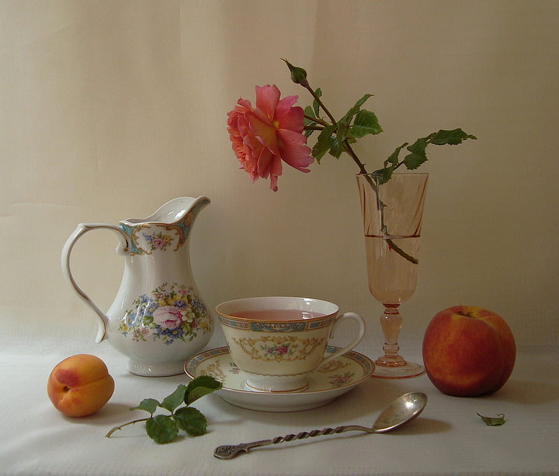 Sunday Morning Tea, still life, rose, morning, sunday, tea, HD wallpaper