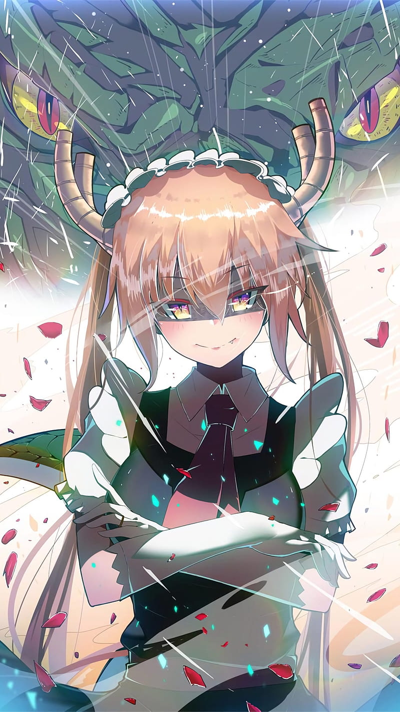 kobayashi-san chi no maid dragon, tooru, creepy smile, horns, Anime, HD phone wallpaper
