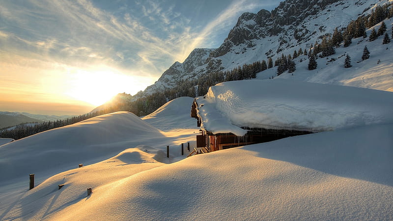Winter Scenery, house, Austria, snow, winter, HD wallpaper Winter Scenery, house, Austria, snow, winter, HD wallpaper