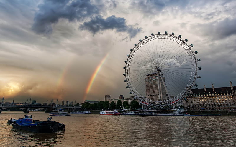 london eye and rainbows-City landscape, HD wallpaper