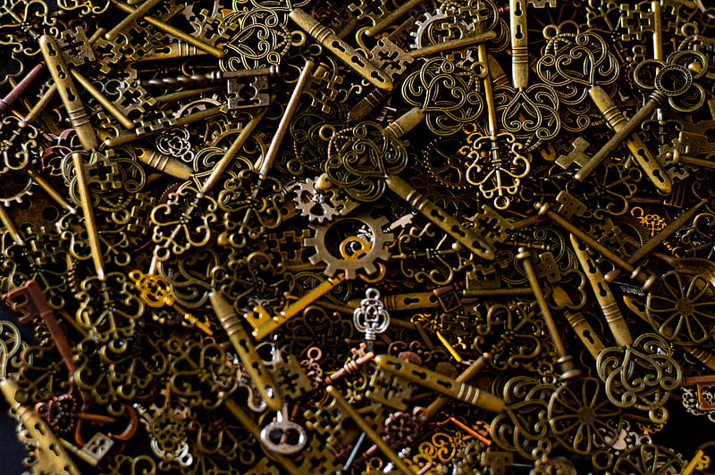 keys, gears, metal, metallic, HD wallpaper