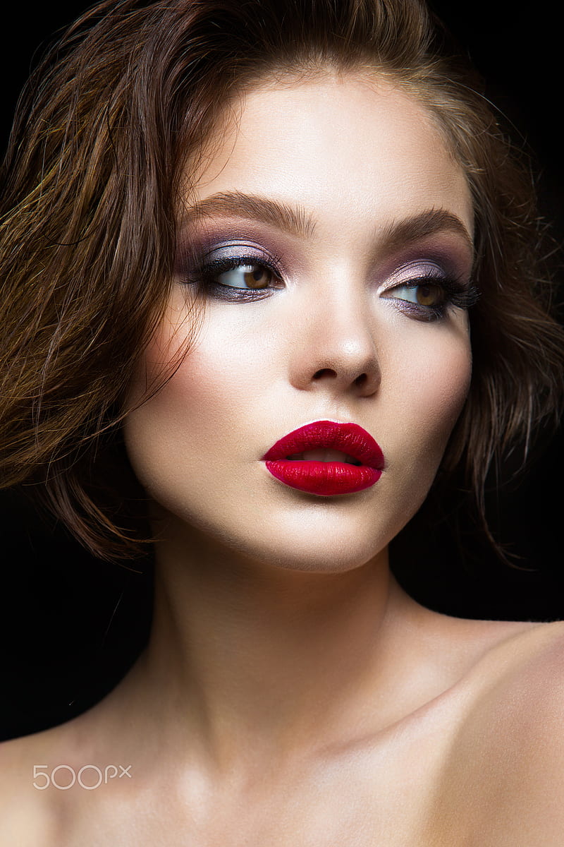 makeup, red lipstick, women, face, model, portrait, HD phone wallpaper