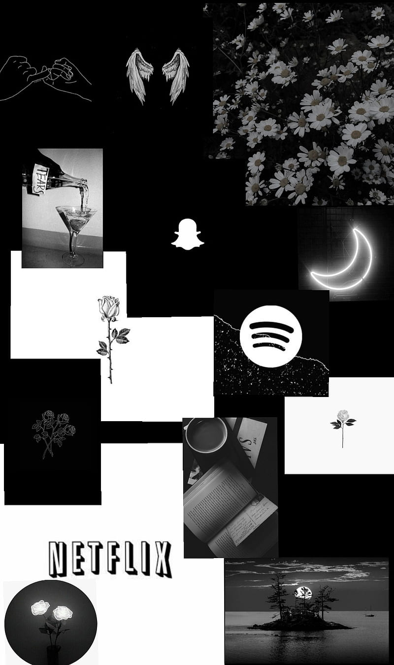 Black collage, Netflix, aesthetic, girly, flowers, pretty, Spotify, quotes,  moon, HD phone wallpaper | Peakpx