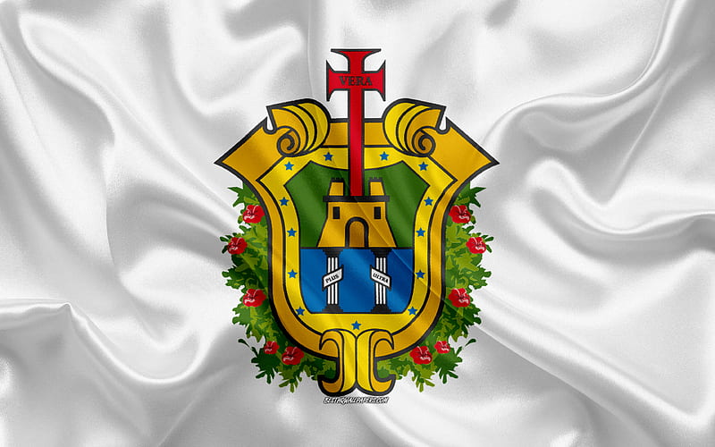 Flag of Veracruz silk flag, Mexican state, Veracruz flag, coat of arms, silk texture, Veracruz, Mexico, HD wallpaper