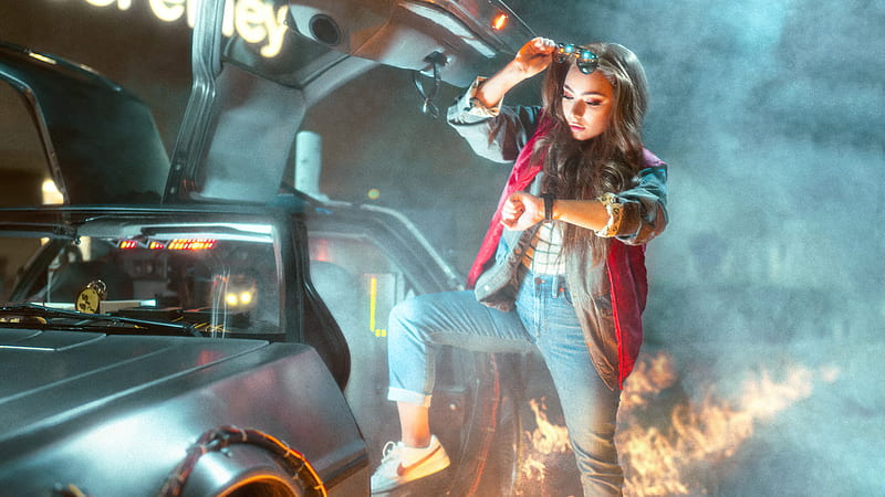 Marty Back To The Future Cosplay , back-to-the-future, movies, cosplay, delorean, HD wallpaper