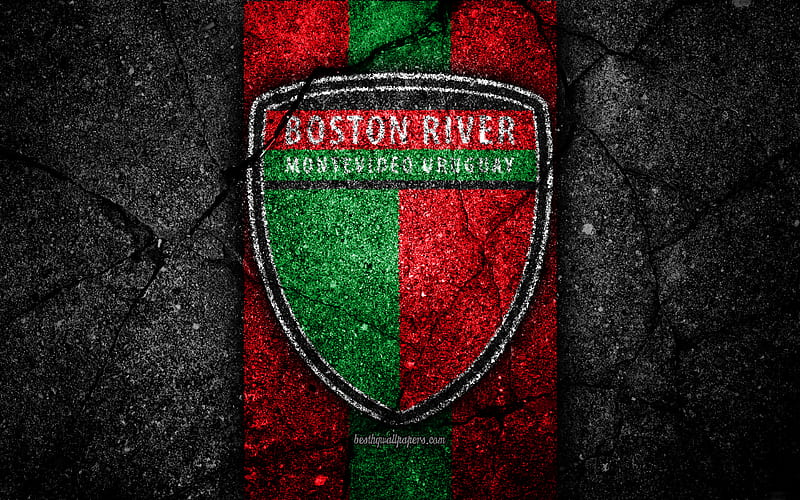 Boston River FC emblem, Uruguayan Primera Division, black stone, asphalt texture, Uruguay, FC Boston River, logo, football, soccer, CA Boston River, HD wallpaper