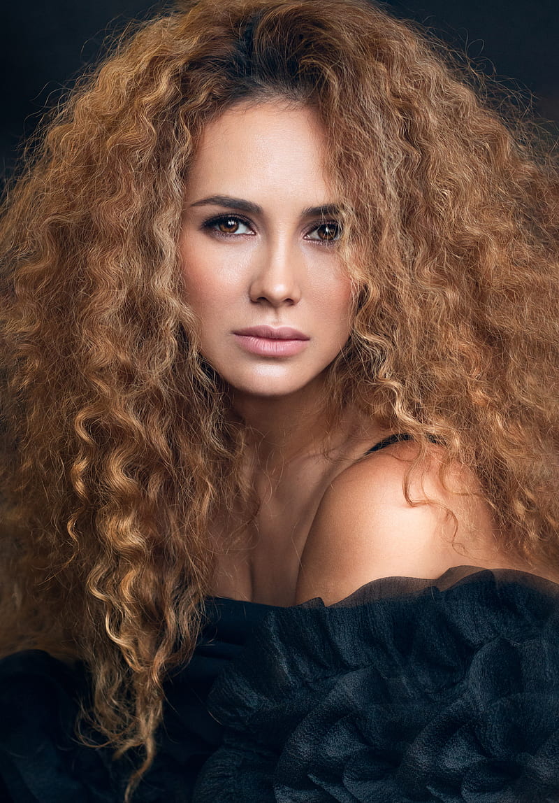 women, model, curly hair, long hair, face, looking at viewer, portrait display, blonde, Elina Garipova, HD phone wallpaper