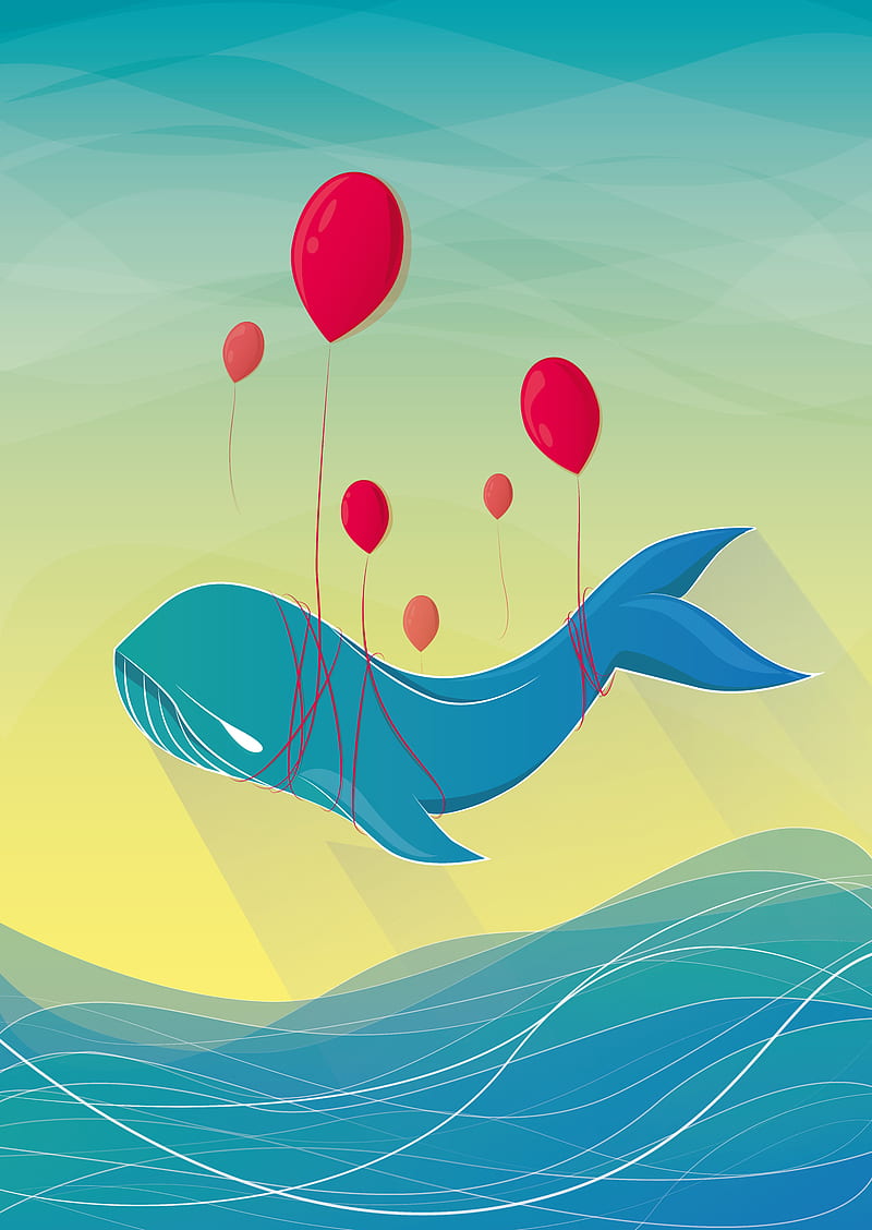 whale, air balloons, art, vector, flight, HD phone wallpaper