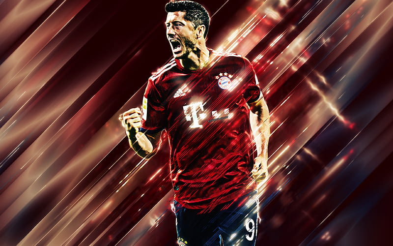 Robert Lewandowski creative art, blades style, Polish footballer, striker, Bayern Munich, Bundesliga, Germany, red creative background, football, Lewandowski, HD wallpaper