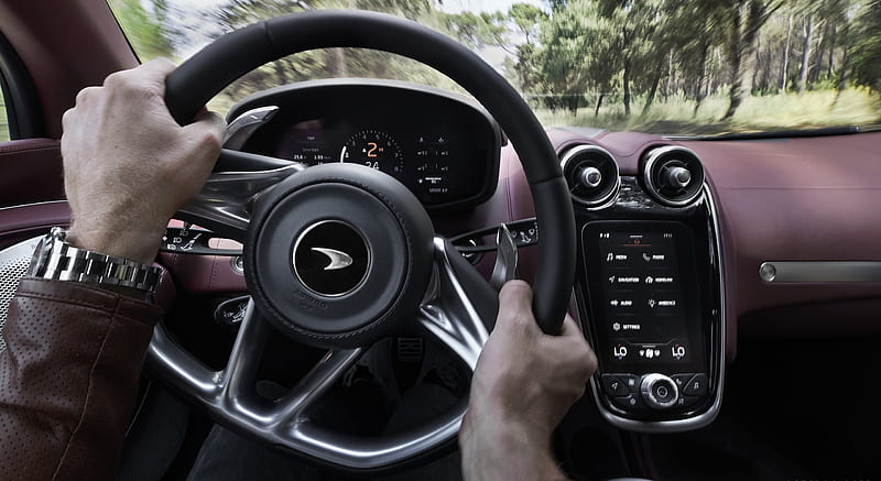 2020 McLaren GT (Color: Burnished Copper) - Interior, Steering Wheel , car, HD wallpaper