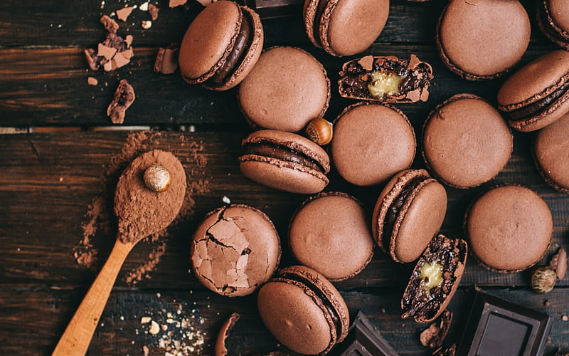 chocolate macaroons, biscuits, chocolate biscuits, sweets, baked goods, HD wallpaper