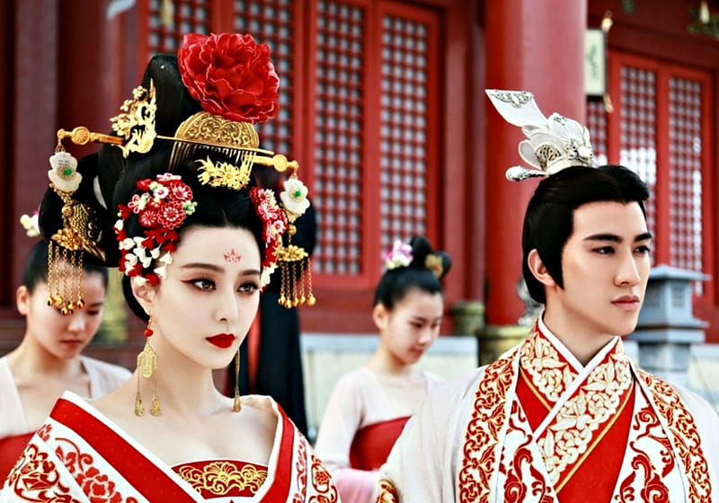The Empress of China (2014-2015), red, fan bingbing, the empress of china, man, woman, girl, actress, tv series, chen li, asian, beauty, white, couple, actor, HD wallpaper
