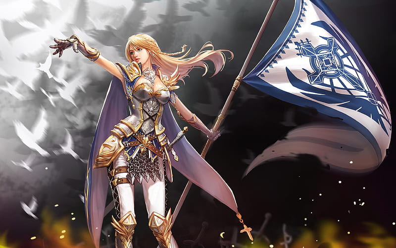 Fantasy, Knight, Armor, Banner, Blonde, Joan of Arc, Woman Warrior, HD wallpaper