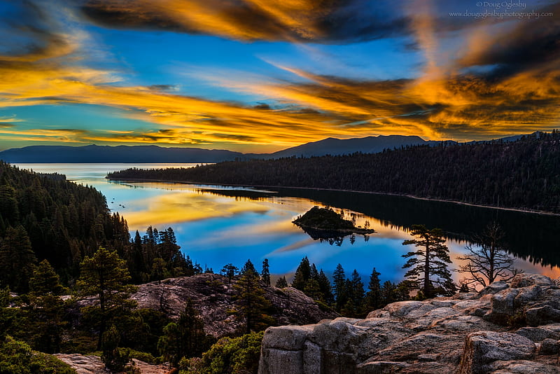 Lake Tahoe at Sunset, nevada, usa, reflection, clouds, sky, HD wallpaper