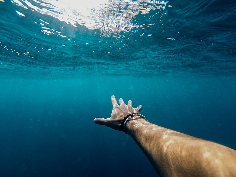 person's right hand underwater, HD wallpaper