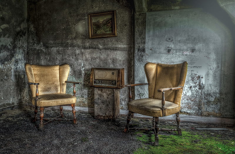 Man Made, Room, Abandoned, Chair, Radio, HD wallpaper