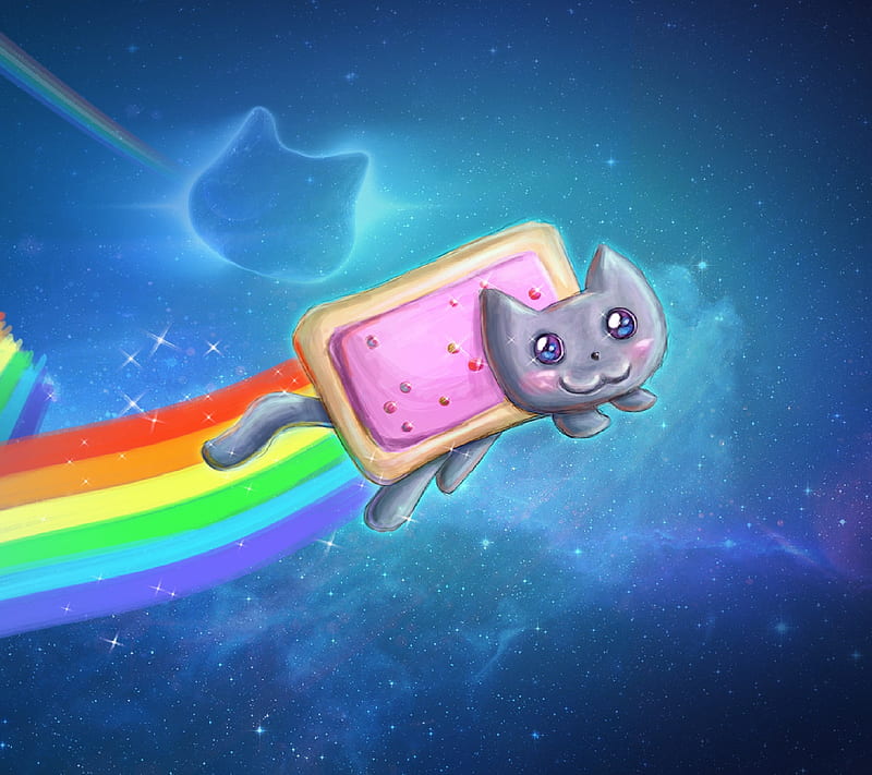 Nyan Cat, funny, haha, kitten, kitty, lol, meow, neon, space, tart, HD wallpaper
