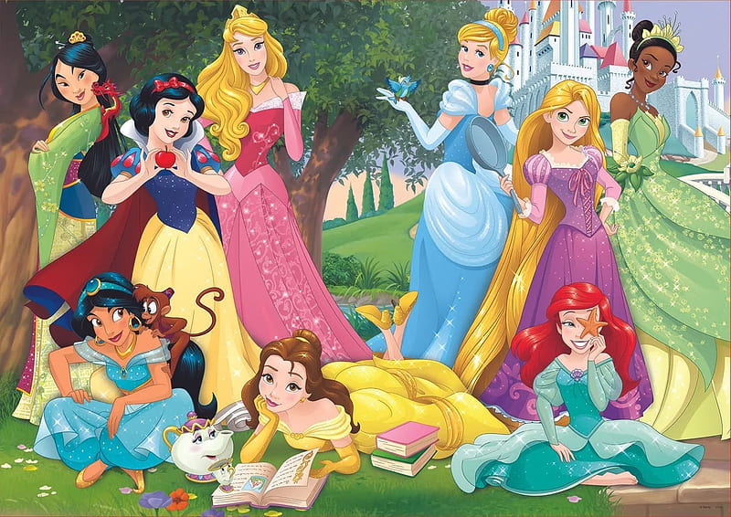 Disney Princesses, fantasy, disney, girl, princess, jasmine, aurora, ariel, belle, cinderella, snow white, mulan, HD wallpaper