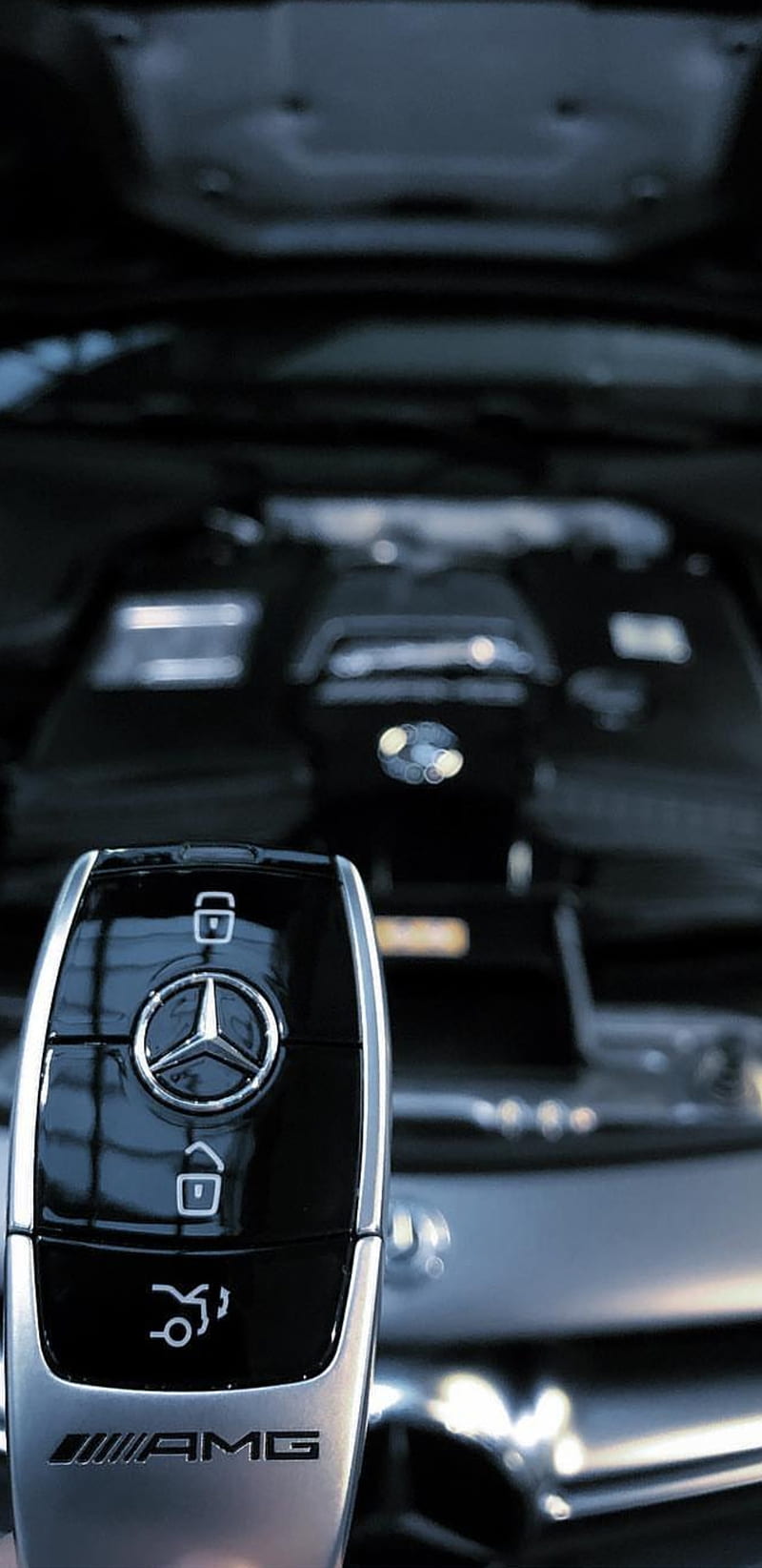 Mercedes Benz, amg, black, car, engine, key, HD phone wallpaper