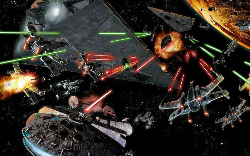 millennium falcon, star wars, battle, artwork, Movies, HD wallpaper