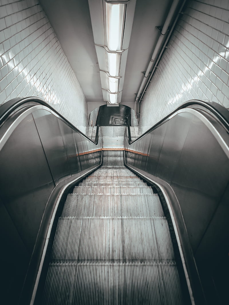 escalator, stairs, tunnel, lighting, HD phone wallpaper