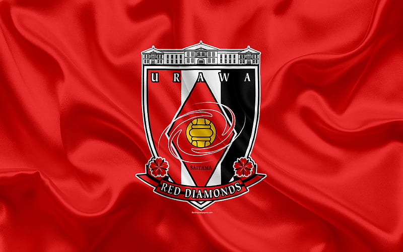 Urawa Red Diamonds Japanese football club, logo, emblem, J-League, football, Saitama, japan, silk flag, League Division 1, Japan Football Championship, HD wallpaper
