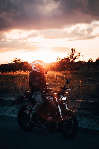 Motorcycle, motorcyclist, couple, sunset, art, HD wallpaper | Peakpx