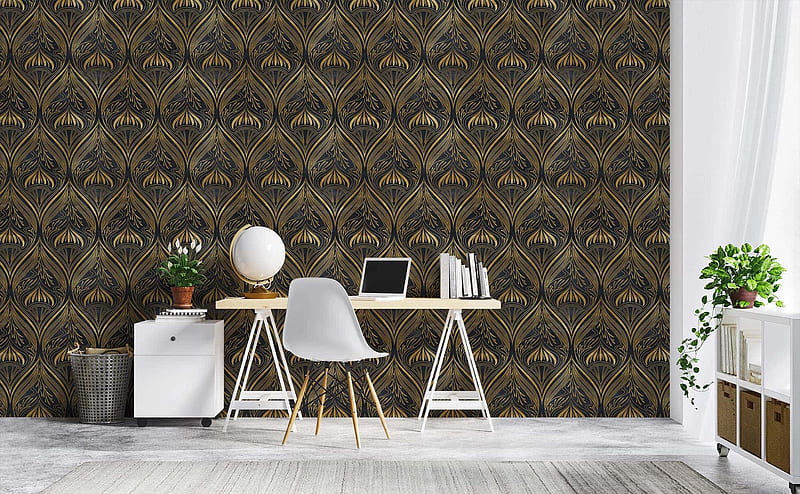 Marbled black and gold leaf art deco Pattern for Walls. Erte in Gold, SImple Home, HD wallpaper