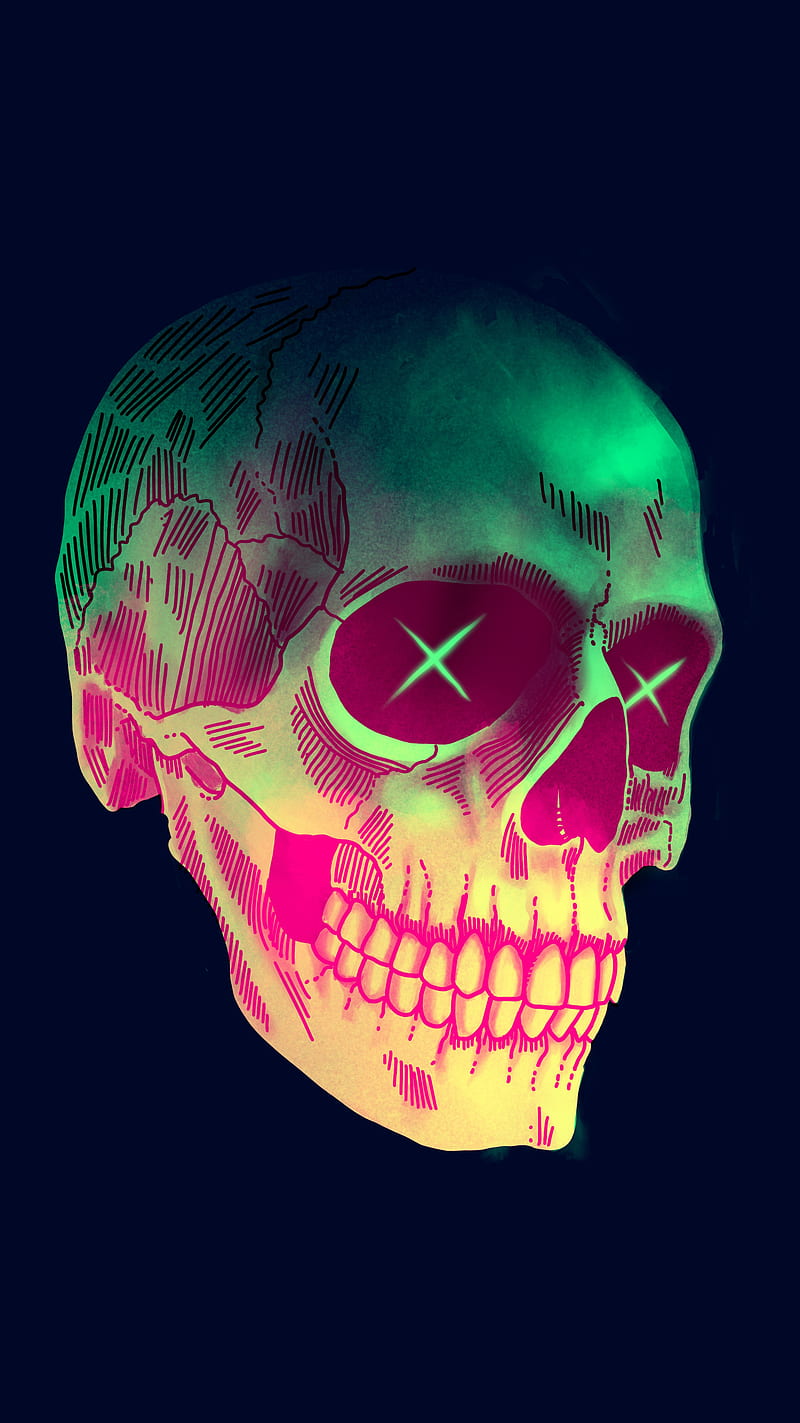 Pop Skull, My, art, badass, bone, bright, colorful, dead, death, drawing, evil, eyes, illustration, knuckles, mean, old, pink, pop art, skeleton, vibrant, x, HD phone wallpaper