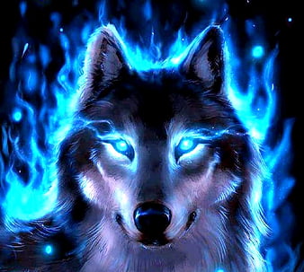 flaming wolf, wolf, cold fire, HD wallpaper