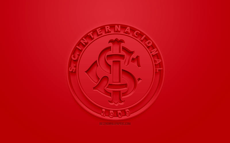 Internacional SC, Inter RS, creative 3D logo, red background, 3d emblem, Brazilian football club, Serie A, Porto Alegre, Brazil, 3d art, football, stylish 3d logo, Sport Club Internacional, HD wallpaper