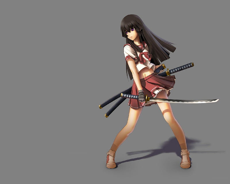 Samurai School Girl, Girl, Samurai, Fantasy, Swords, HD wallpaper