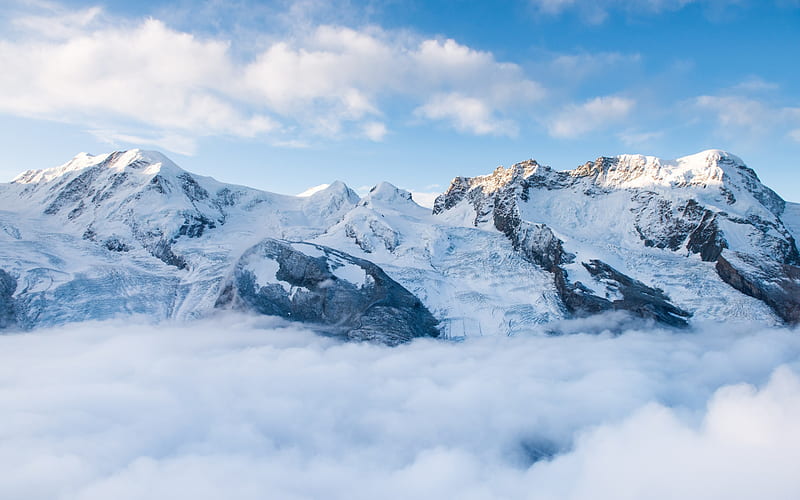 winter mountain landscape, snow, rocks, blue sky, winter, HD wallpaper