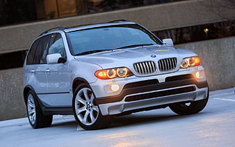 BMW X5, E53, silver SUV, silver X5 E53, exterior, front view, German cars, BMW, HD wallpaper