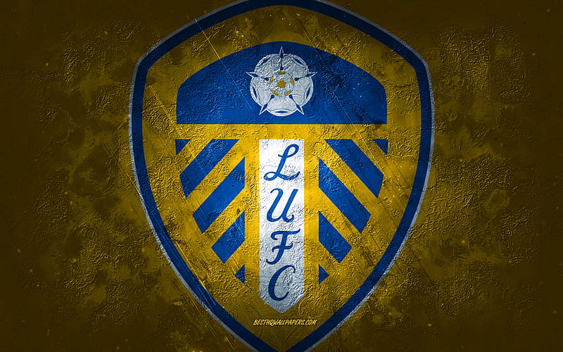 Leeds FC, English football club, yellow stone background, Leeds FC logo, grunge art, Premier League, football, England, Leeds FC emblem, HD wallpaper