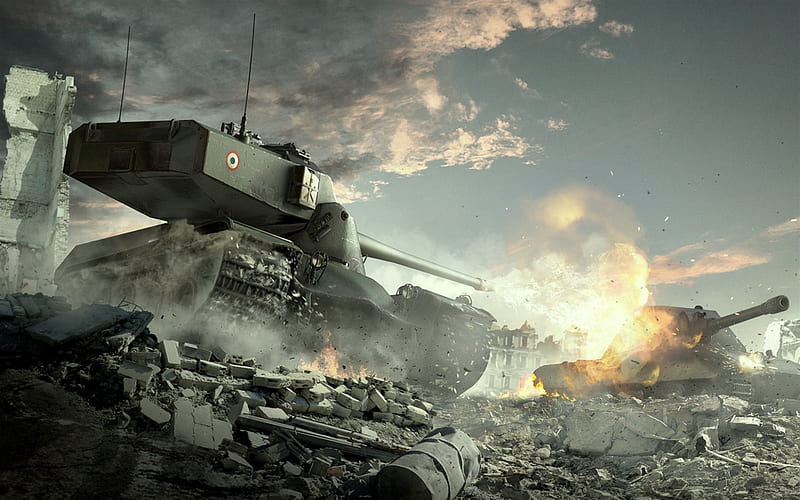 World of Tanks, E 100, AMX 50 B, French tank, World War II online game, WoT, HD wallpaper